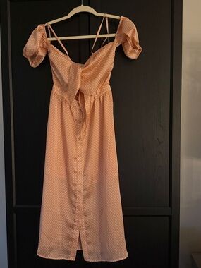 Peach Polka Dot Midi Dress